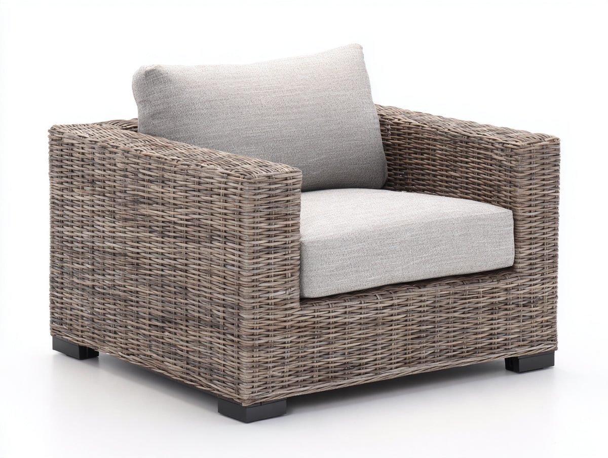Fauteuil de jardin - Rotin-Tissu - 91 x 85 x 78 cm - Gris taupe-Beige - Style moderne