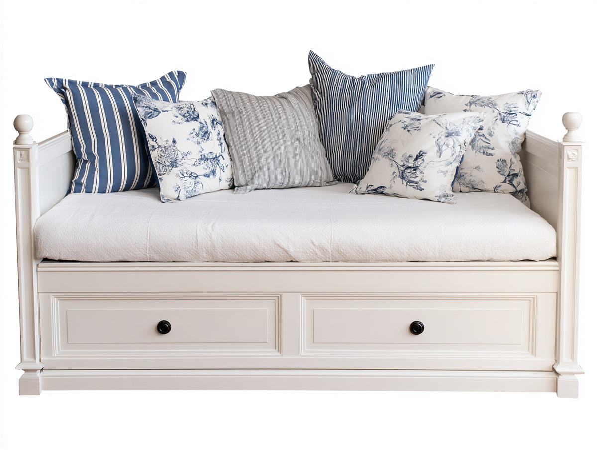 Canapé lit - Bois - 204 x 98 x 96 cm - Blanc cassé - Style classique traditionnel