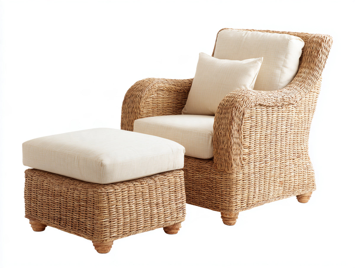 Fauteuil de jardin - Rotin-Tissu - 89 x 83 x 98 cm - Brun doré-Beige - Style cottage