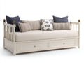 Canapé lit - Bois - 205 x 99 x 96 cm - Blanc cassé-Marron - Style classique à montants tournés