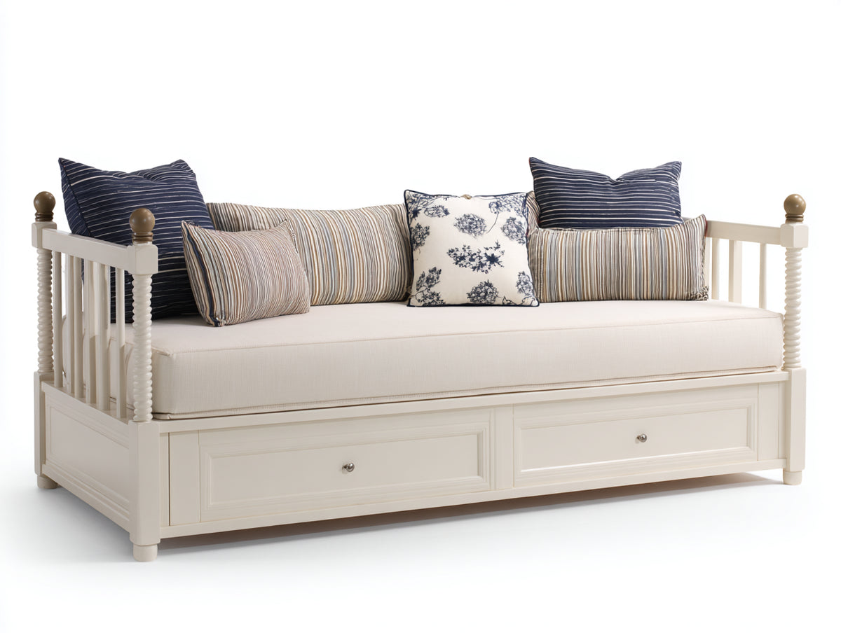 Canapé lit - Bois - 205 x 99 x 96 cm - Blanc cassé-Marron - Style classique à montants tournés