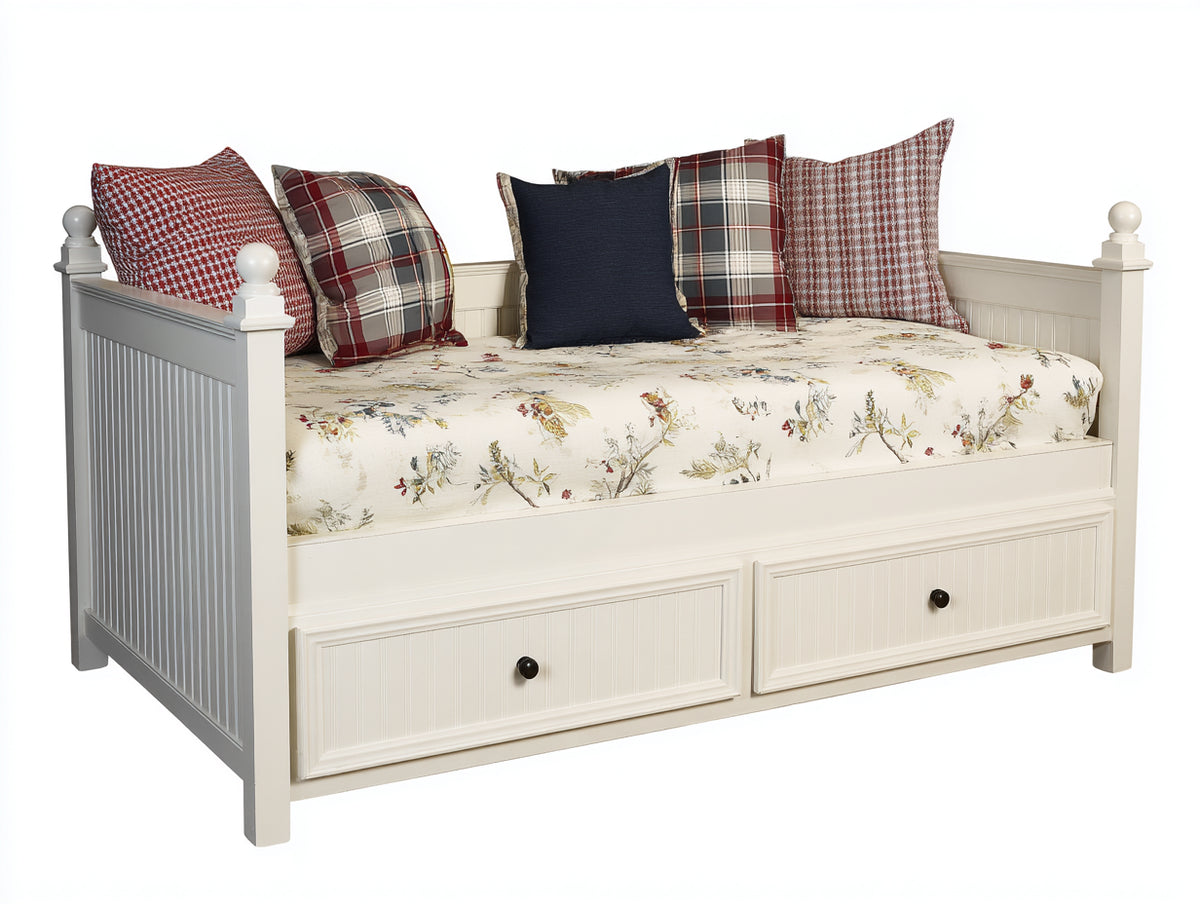 Canapé lit - Bois - 204 x 98 x 92 cm - Blanc cassé - Style cottage classique