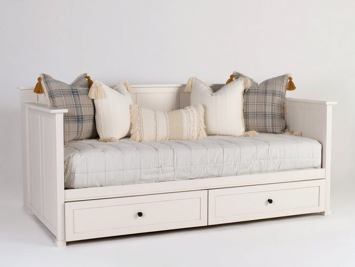 Canapé lit - Bois - 203 x 97 x 89 cm - Blanc - Style campagne contemporain