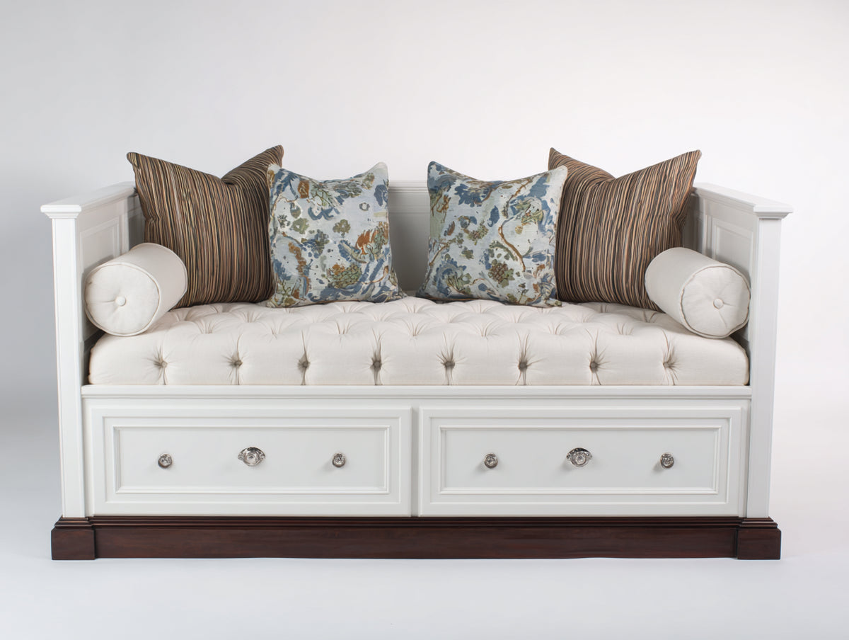 Canapé lit - Bois-Tissu - 202 x 99 x 92 cm - Blanc-Marron foncé - Style classique capitonné