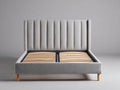 Lit double - tissu-bois - 220 x 180 x 118 cm - gris clair-naturel - style contemporain