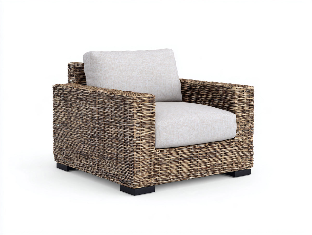 Fauteuil de jardin - Rotin-Tissu - 93 x 87 x 79 cm - Brun foncé-Beige clair - Style contemporain