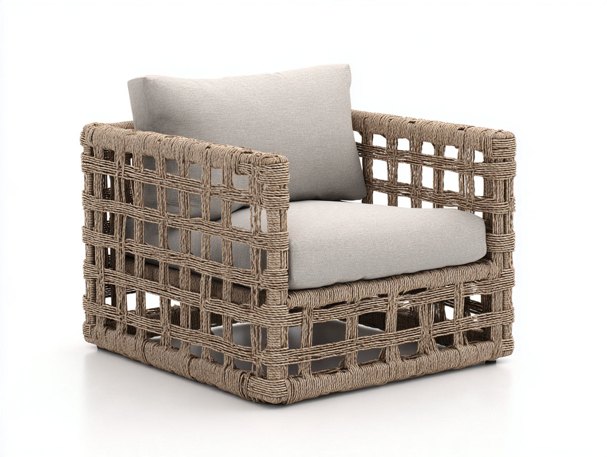 Fauteuil de jardin - Corde tressée-Tissu - 87 x 81 x 79 cm - Beige taupe-Écru - Style contemporain
