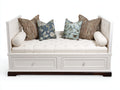 Canapé lit - Bois-Tissu - 203 x 99 x 94 cm - Blanc-Marron foncé - Style classique capitonné