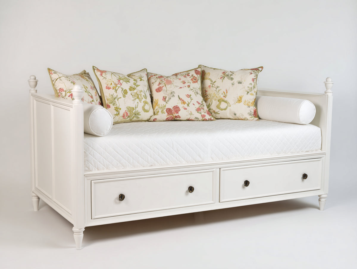 Canapé lit - Bois-Tissu - 203 x 98 x 93 cm - Blanc cassé - Style classique élégant