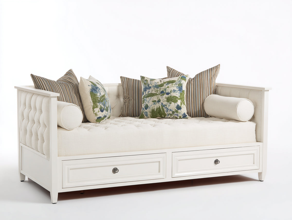 Canapé lit - Bois-Tissu - 201 x 98 x 92 cm - Blanc - Style classique capitonné
