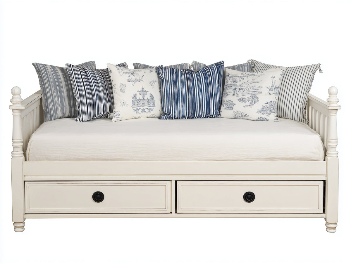 Canapé lit - Bois - 205 x 99 x 95 cm - Blanc cassé - Style classique