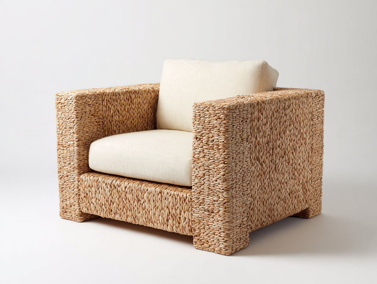 Fauteuil de jardin - Rotin-Tissu - 90 x 84 x 78 cm - Beige naturel-Crème - Style contemporain