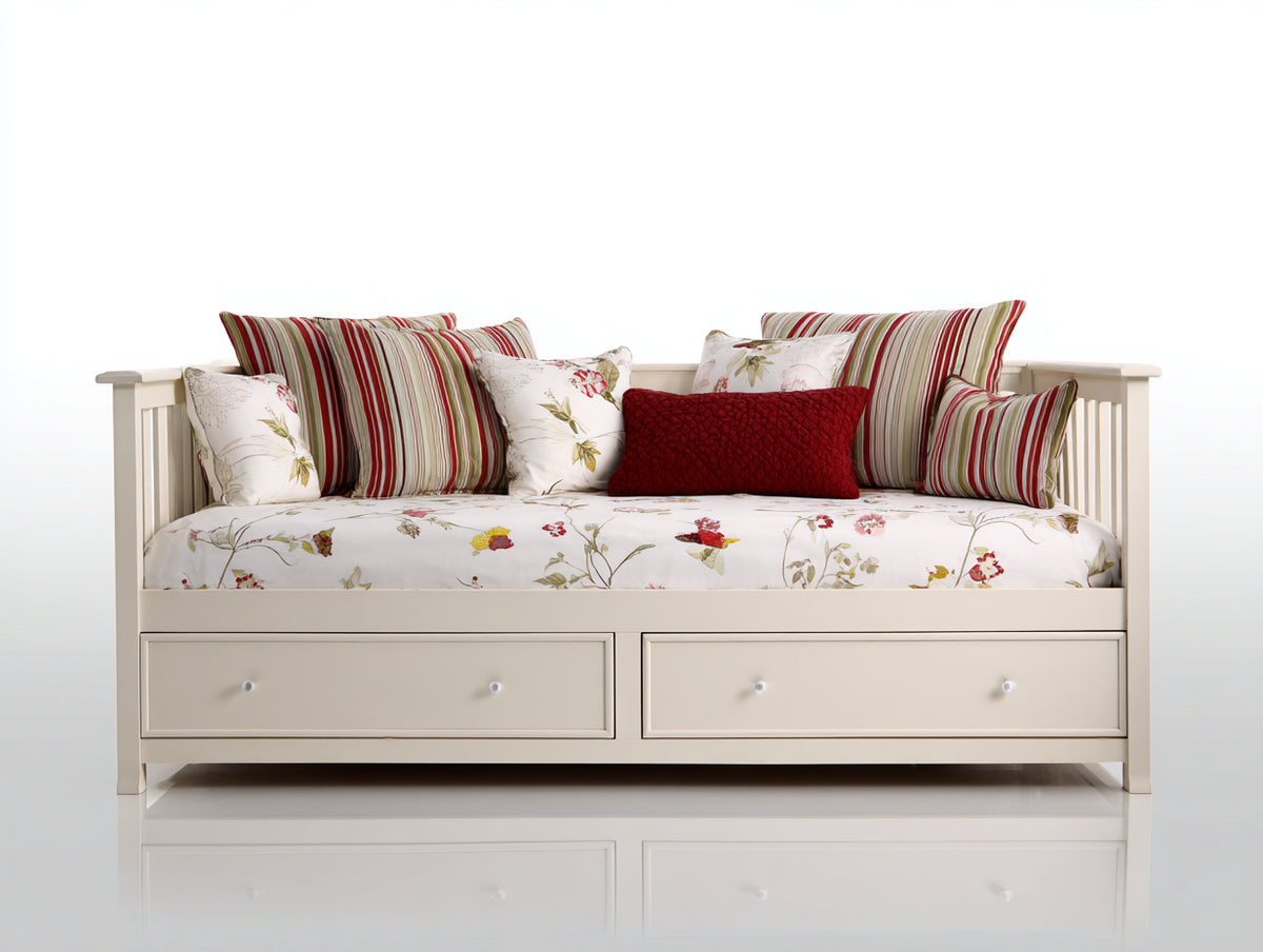 Canapé lit - Bois - 200 x 96 x 89 cm - Blanc cassé - Style cottage contemporain