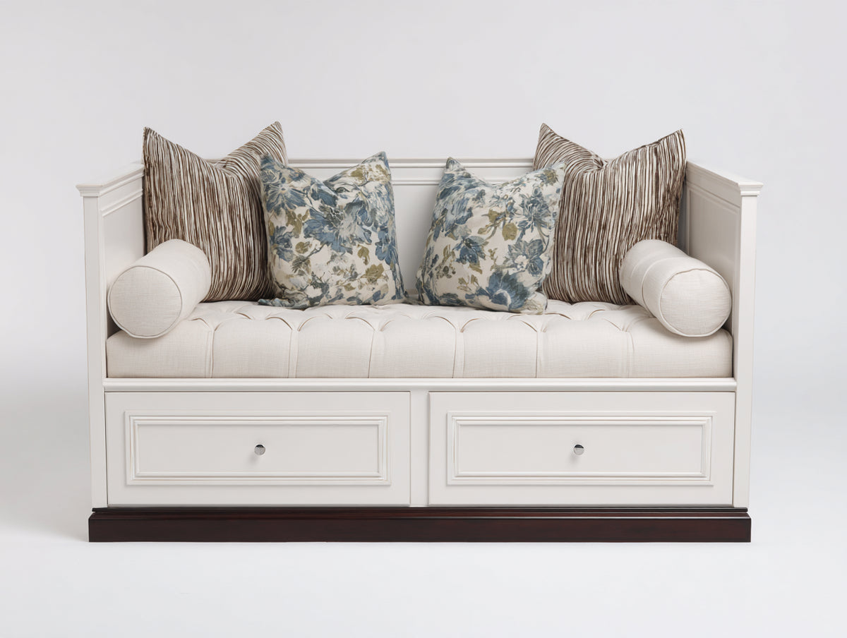 Canapé lit - Bois-Tissu - 201 x 98 x 92 cm - Blanc-Marron foncé - Style classique capitonné