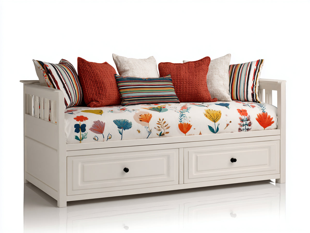 Canapé lit - Bois - 201 x 96 x 90 cm - Blanc - Style classique contemporain