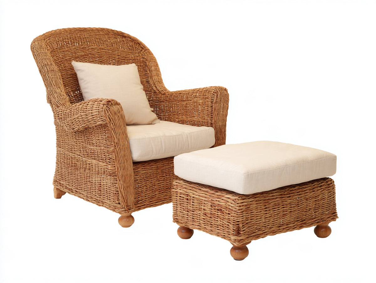 Fauteuil de jardin - Rotin-Tissu - 88 x 83 x 104 cm - Brun naturel-Beige - Style classique