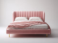 Lit double - velours - 218 x 180 x 120 cm - rose - style contemporain